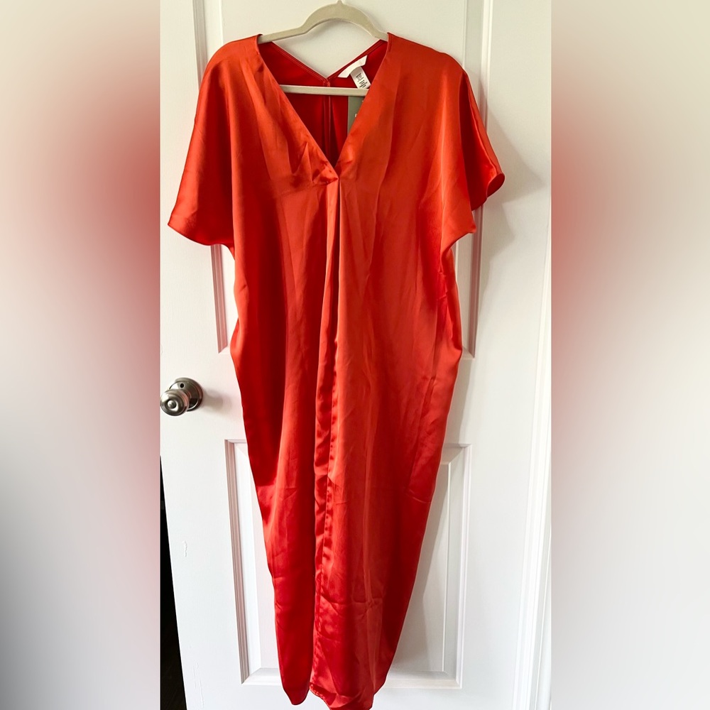 NWT H&M Red/Orange Satin Kaftan Dress Size XS/S - Picture 5 of 7